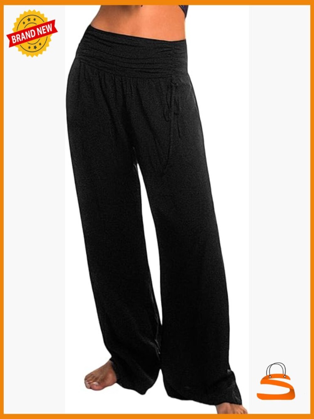 High-Waist Pleated Drawstring Wide Leg Palazzo Beach Trousers